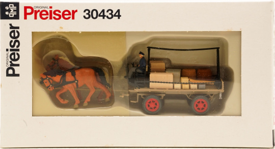 Preiser 30434 (1:87) – Speditionsrolle, Pferdegespann 