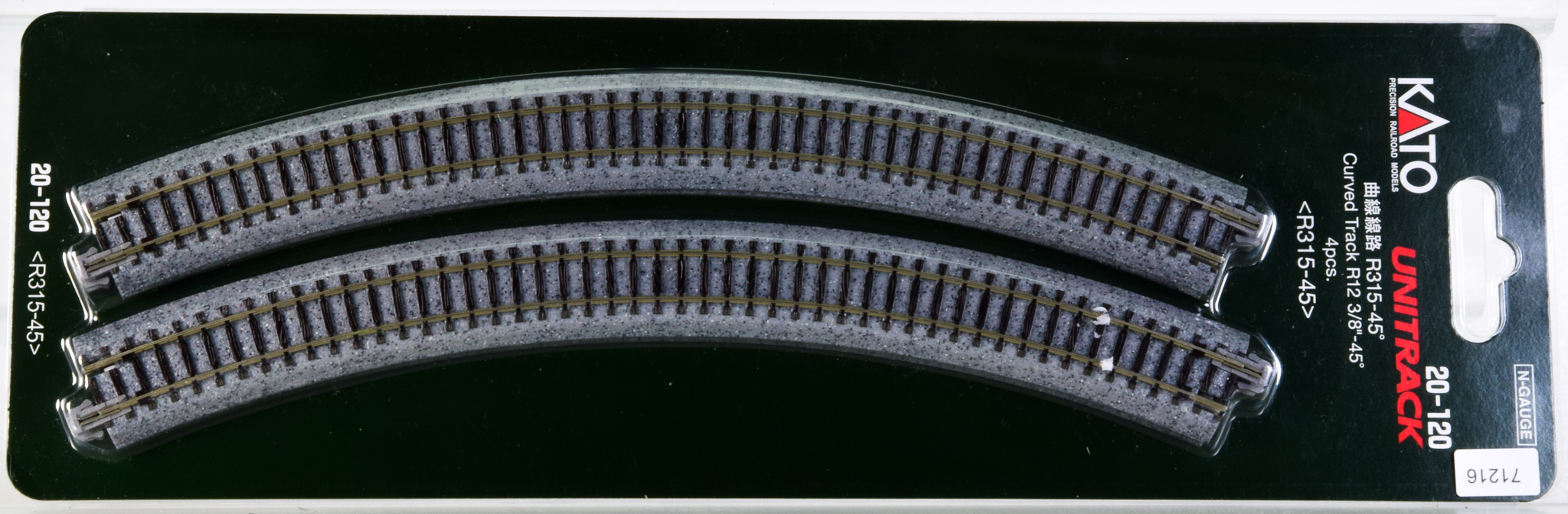 Rails Courbes KATO 20-120 échelle N - Lot De 4 Rails Lestés R315-45, 315mm